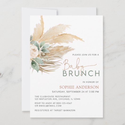 Grennery Boho Pampas Grass Baby Brunch Baby shower Kaart (Voorkant)