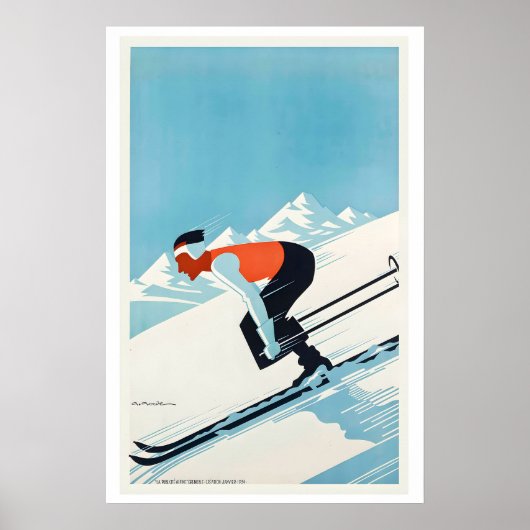 Grenoble France Vintage Ski Poster (Voorkant)