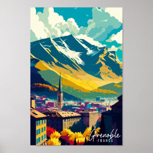Grenoble Frankrijk vintage reisillustratie Poster