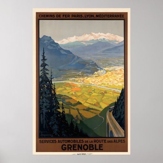 Grenoble Frankrijk Vintage Reisposter Print (Voorkant)