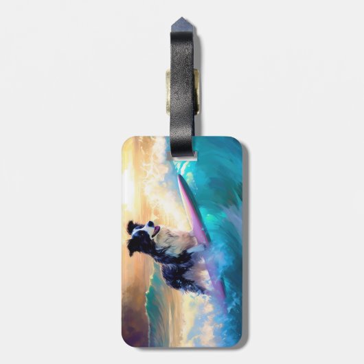 Grens Collie Beach Surfen schilderij Bagagelabel (Achterkant verticaal)