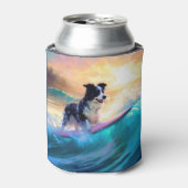 Grens Collie Beach Surfen schilderij Blikjeskoeler (Blikje Voorkant)