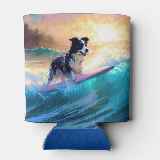 Grens Collie Beach Surfen schilderij Blikjeskoeler (Achterkant)