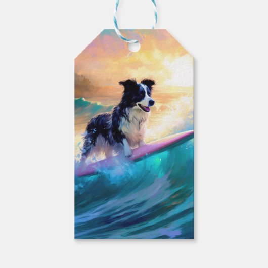 Grens Collie Beach Surfen schilderij Cadeaulabel (Voorkant)