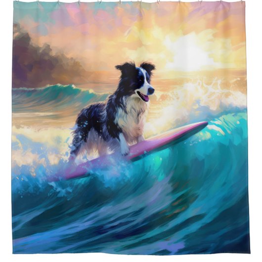 Grens Collie Beach Surfen schilderij Douchegordijn (Voorkant)
