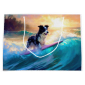 Grens Collie Beach Surfen schilderij Groot Cadeauzakje (Voorkant)