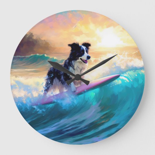 Grens Collie Beach Surfen schilderij Grote Klok (Voorkant)