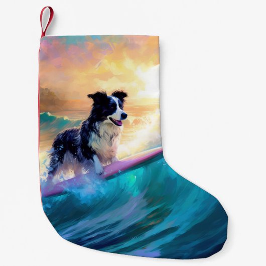 Grens Collie Beach Surfen schilderij Kleine Kerstsok (Voorkant)
