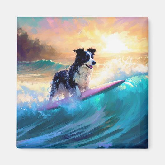 Grens Collie Beach Surfen schilderij Magneet (Voorkant)