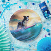Grens Collie Beach Surfen schilderij Papieren Bordje (Feest)