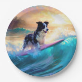 Grens Collie Beach Surfen schilderij Papieren Bordje (Voorkant)