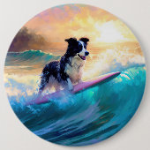 Grens Collie Beach Surfen schilderij Ronde Button 6,0 Cm (Voorkant)