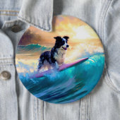 Grens Collie Beach Surfen schilderij Ronde Button 6,0 Cm (In situ)