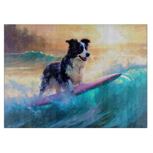Grens Collie Beach Surfen schilderij Snijplank (Voorkant)
