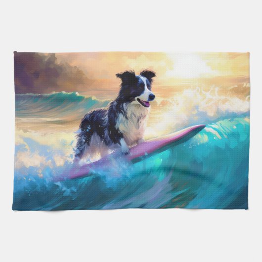 Grens Collie Beach Surfen schilderij Theedoek (Horizontaal)