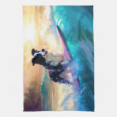 Grens Collie Beach Surfen schilderij Theedoek (Verticaal)