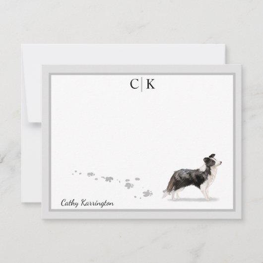 Grens Collie Dog Gray Border Monogram Jouw naam Notitiekaartje (Voorkant)