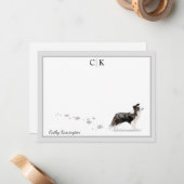 Grens Collie Dog Gray Border Monogram Jouw naam Notitiekaartje (Voorkant / Achterkant in situ)