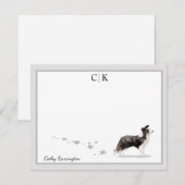 Grens Collie Dog Gray Border Monogram Jouw naam Notitiekaartje (Voorkant / Achterkant)