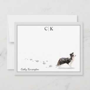 Grens Collie Dog Gray Border Monogram Jouw naam Notitiekaartje