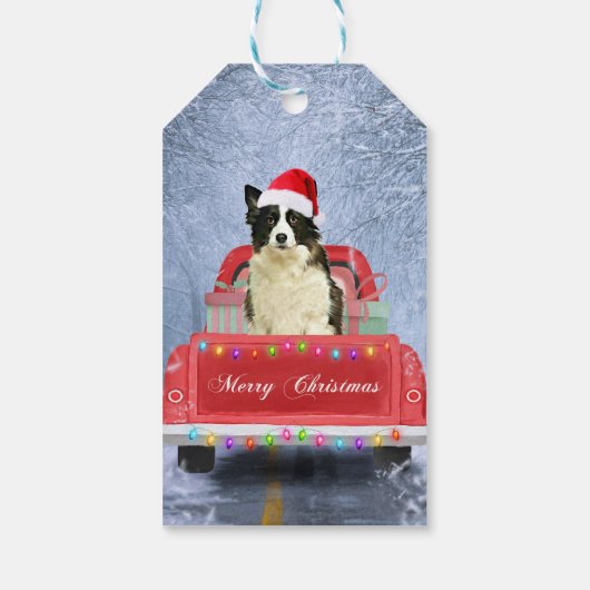 Grens Collie Dog in sneeuw, kerstmis Cadeaulabel (Achterkant)