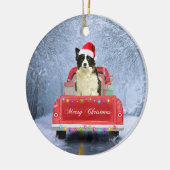 Grens Collie Dog in sneeuw, kerstmis Keramisch Ornament (Links)
