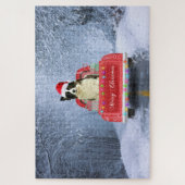 Grens Collie Dog in sneeuw, kerstmis Legpuzzel (Verticaal)