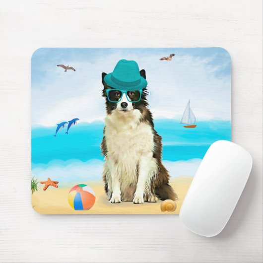 Grens Collie Dog op Beach Sierkussen Muismat (Met muis)
