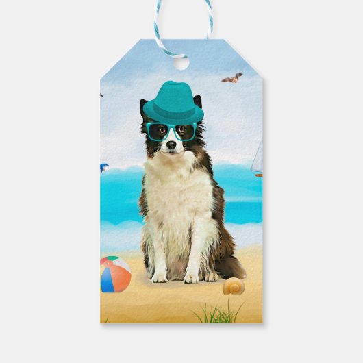 Grens Collie Dog op strand Cadeaulabel (Achterkant)