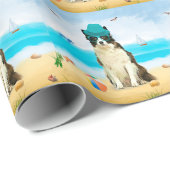 Grens Collie Dog op strand Cadeaupapier (Rol Hoek)