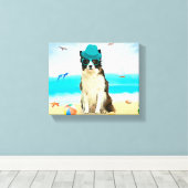Grens Collie Dog op strand Canvas Afdruk (Insitu (Houten vloer))