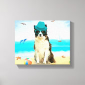 Grens Collie Dog op strand Canvas Afdruk (Voorkant)