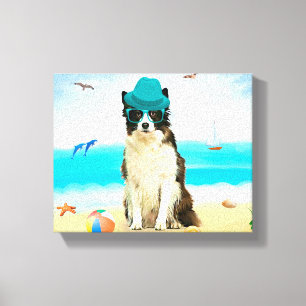 Grens Collie Dog op strand Canvas Afdruk