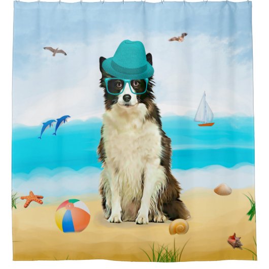 Grens Collie Dog op strand Douchegordijn (Voorkant)