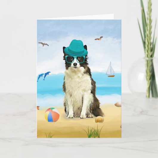 Grens Collie Dog op strand Kaart (Voorkant)