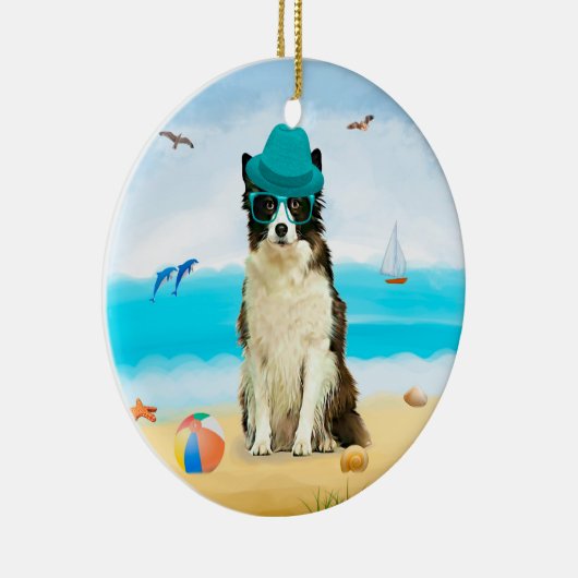 Grens Collie Dog op strand Keramisch Ornament (Rechts)