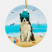 Grens Collie Dog op strand Keramisch Ornament (Voorkant)
