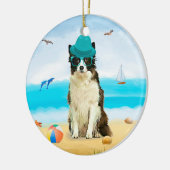 Grens Collie Dog op strand Keramisch Ornament (Links)