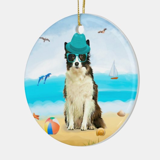 Grens Collie Dog op strand Keramisch Ornament (Links)