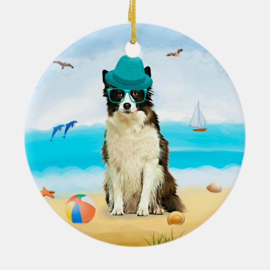 Grens Collie Dog op strand Keramisch Ornament (Achterkant)