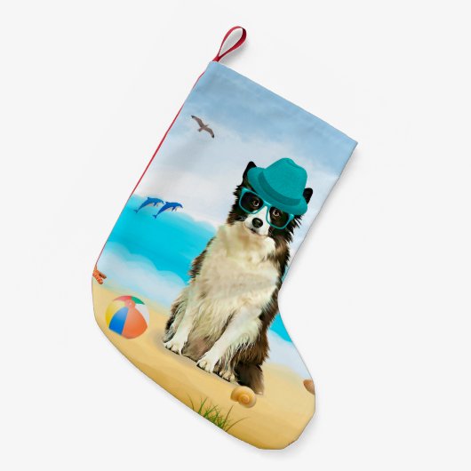 Grens Collie Dog op strand Kleine Kerstsok (Voorkant (Hangend))