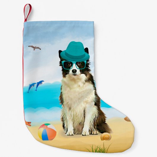 Grens Collie Dog op strand Kleine Kerstsok (Voorkant)
