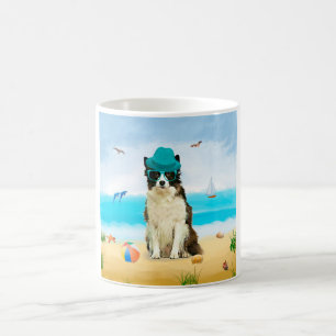 Grens Collie Dog op strand Koffiemok