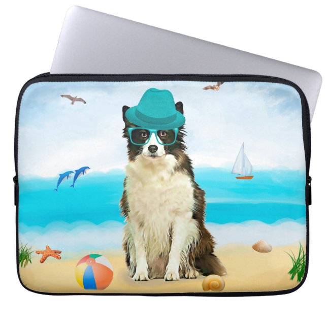 Grens Collie Dog op strand Laptop Sleeve (Voorkant)