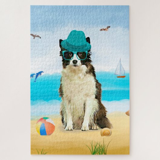 Grens Collie Dog op strand Legpuzzel (Verticaal)