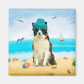 Grens Collie Dog op strand Magneet (Voorkant)