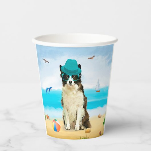 Grens Collie Dog op strand Papieren Bekers (Voorkant)
