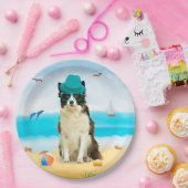 Grens Collie Dog op strand Papieren Bordje (Feest)