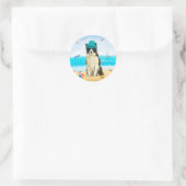 Grens Collie Dog op strand Ronde Sticker (Tas)
