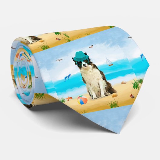Grens Collie Dog op strand Stropdas (Opgerold)